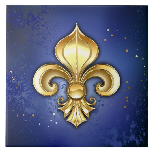 Gouden Fleur de Lis op Blauw Tegeltje (Voorkant)