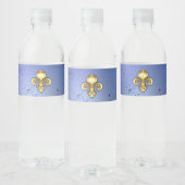 Gouden Fleur de Lis op Blauw Waterfles Etiket (Flessen)