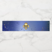 Gouden Fleur de Lis op Blauw Waterfles Etiket (Enkel label)