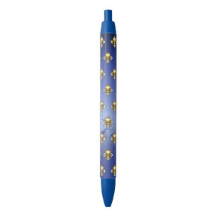 Gouden Fleur de Lis op Blauw Zwarte Inkt Pen