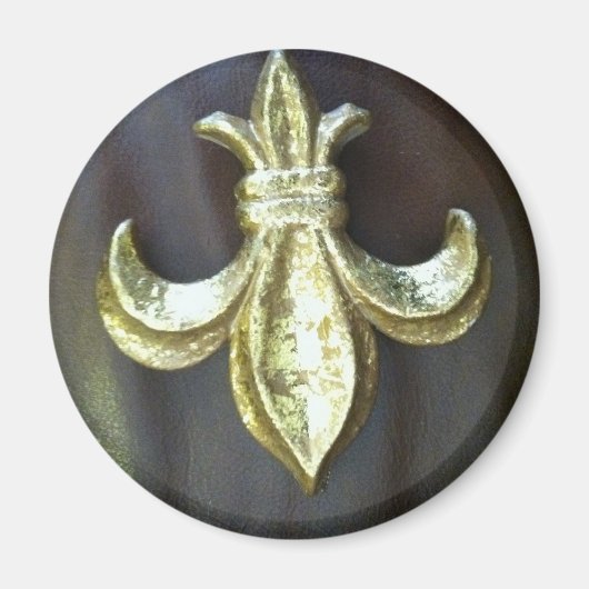 Gouden Fleur de lis op Bruin Magneet (Voorkant)