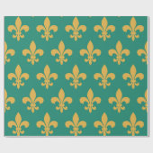 Gouden Fleur-de-Lis op Emerald Green Cadeaupapier (Vlak)
