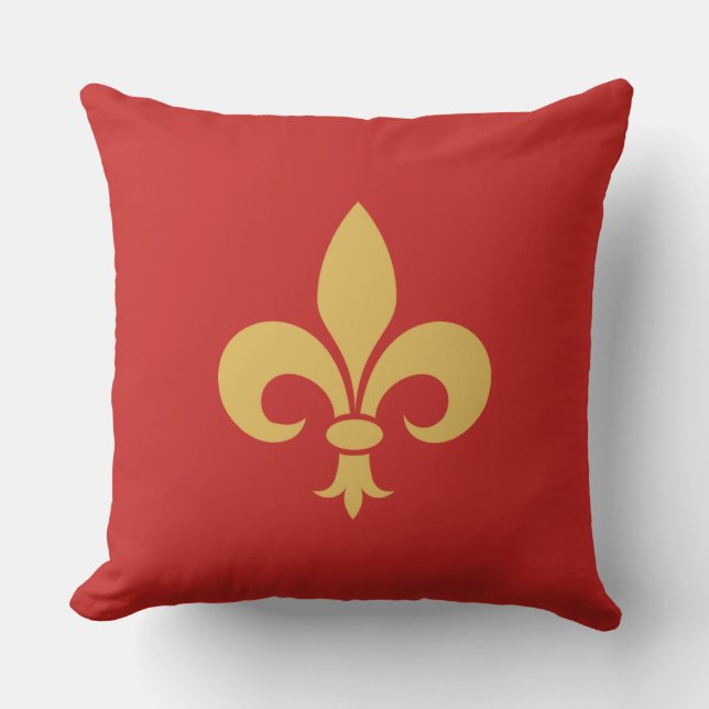 Gouden Fleur de Lis op karmozijnrood Kussen (Voorkant)