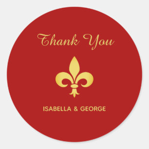Gouden Fleur de Lis op karmozijnrood Ronde Sticker