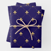 Gouden Fleur-de-Lis op Midnight Blue Inpakpapier Vel (In situ)