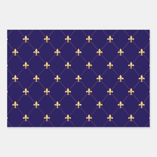 Gouden Fleur-de-Lis op Midnight Blue Inpakpapier Vel (Voorkant)
