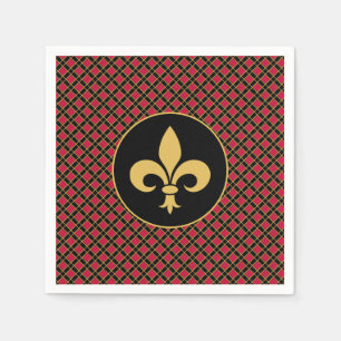 Gouden Fleur-de-Lis op Zwart en Rood Servet