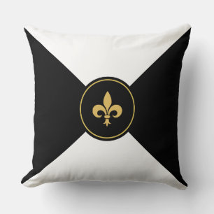 Gouden Fleur de Lis op Zwart en Wit Kussen
