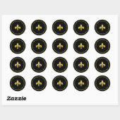 Gouden Fleur de Lis op Zwart Ronde Sticker (Vel)