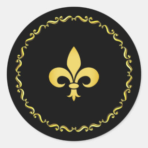 Gouden Fleur de Lis op Zwart Ronde Sticker