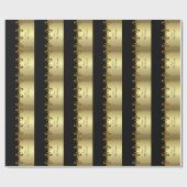 Gouden Fleur-de-lis zwart en goud custom monogram Cadeaupapier (Vlak)