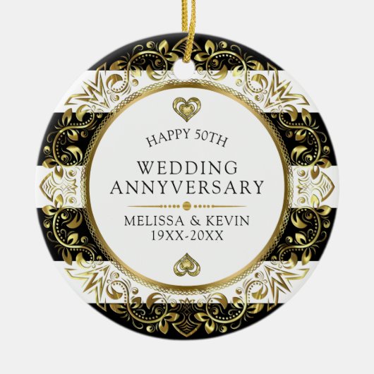 Gouden flora cirkel 50ste trouwdag keramisch ornament (Voorkant)