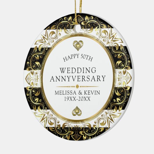 Gouden flora cirkel 50ste trouwdag keramisch ornament (Links)
