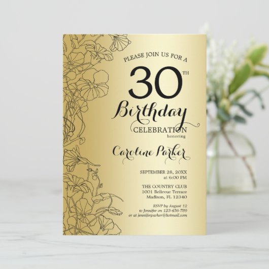 Gouden Floral 30e verjaardag Kaart (Staand voorkant)