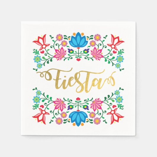 Gouden Floral Fiesta Mexicaanse Folkart servetten (Voorkant)