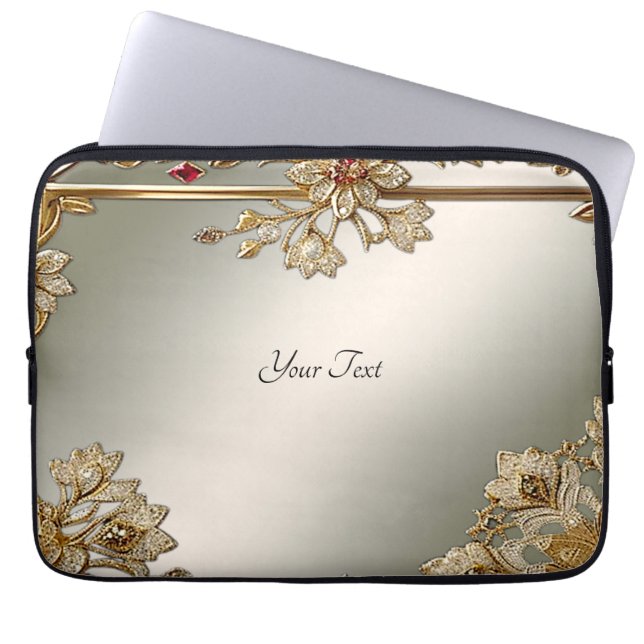 Gouden  Floral Laptop Mouw Laptop Sleeve (Voorkant)