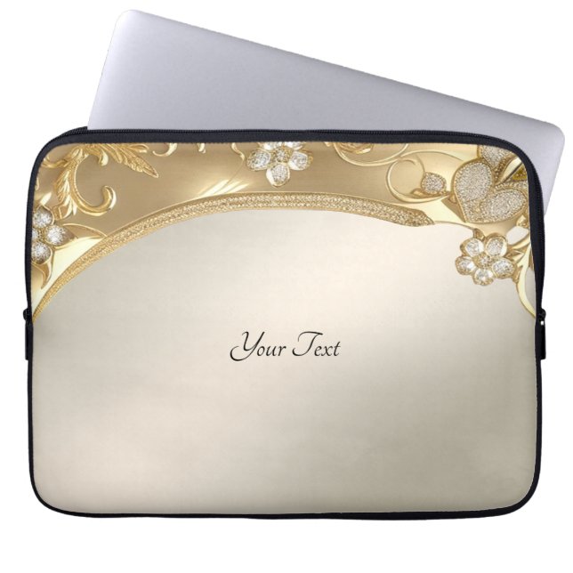 Gouden  Floral Laptop Mouw Sleeve (Voorkant)
