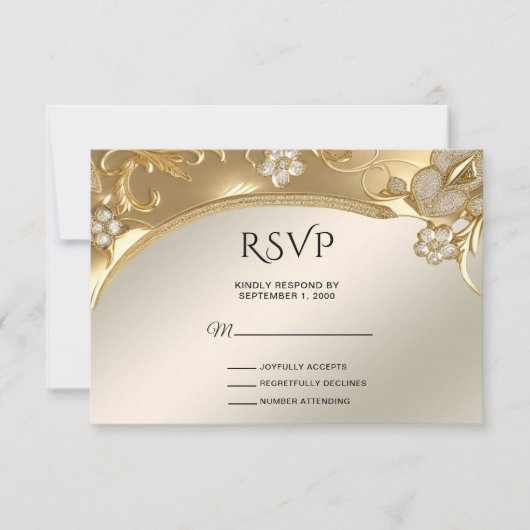 Gouden  Floral RSVP-kaart RSVP Kaartje (Voorkant)