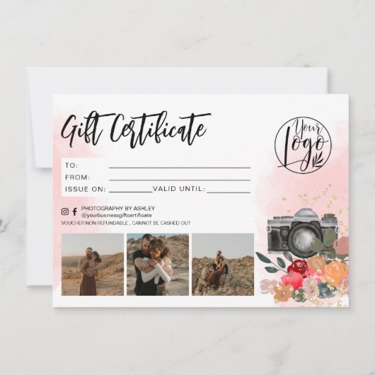 gouden florale fotograaf cadeaubon logo (Achterkant)