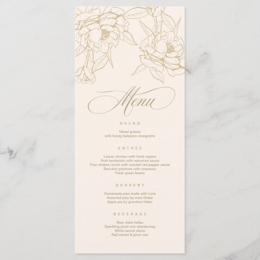 gouden florale pony, Ivory Wedding Menu-kaart Programmakaart (Voorkant)