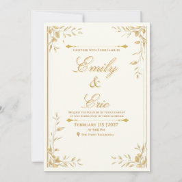 Gouden Fluistering - Elegante Gouden Trouwuitnodig Kaart