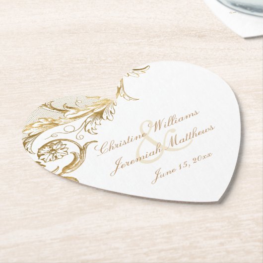 gouden fluitjes DamasManuscript White Wedding Pa Kartonnen Onderzetters (Gekanteld)