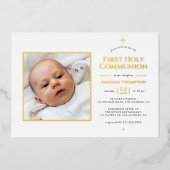 Gouden Foil Geometric Heilige Communie Folie Uitnodiging (Voorkant)