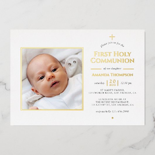 Gouden Foil Geometric Heilige Communie Folie Uitnodiging (Voorkant)