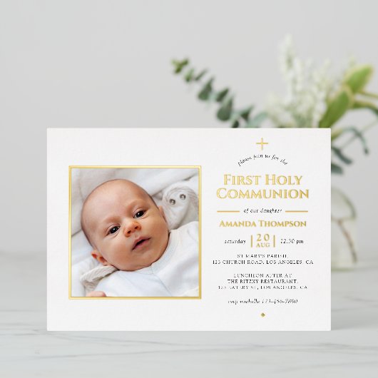 Gouden Foil Geometric Heilige Communie Folie Uitnodiging (Staand Voorkant)
