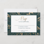 Gouden Foliage Border Forest Groene RSVP-kaart RSVP Kaartje (Voorkant)
