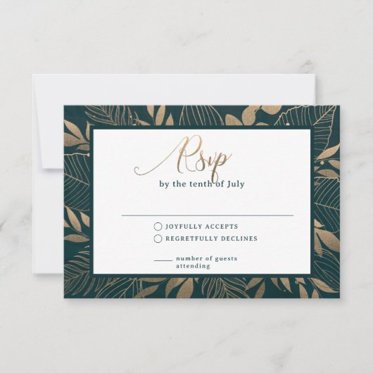 Gouden Foliage Border Forest Groene RSVP-kaart RSVP Kaartje (Voorkant)