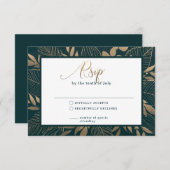 Gouden Foliage Border Forest Groene RSVP-kaart RSVP Kaartje (Voorkant / Achterkant)