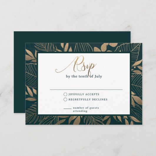 Gouden Foliage Border Forest Groene RSVP-kaart RSVP Kaartje (Voorkant / Achterkant)