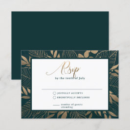 Gouden Foliage Border Forest Groene RSVP-kaart RSVP Kaartje