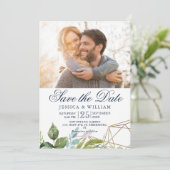 Gouden Foliage Foto Save the Date uitnodiging (Staand voorkant)