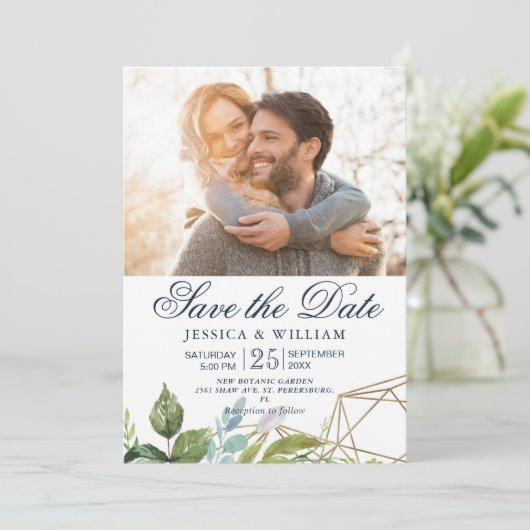 Gouden Foliage Foto Save the Date uitnodiging (Staand voorkant)
