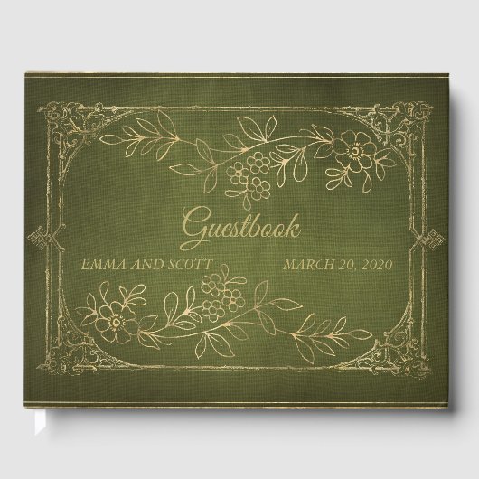 Gouden Foliage Vintage bruiloft Gastenboek (Voorkant)