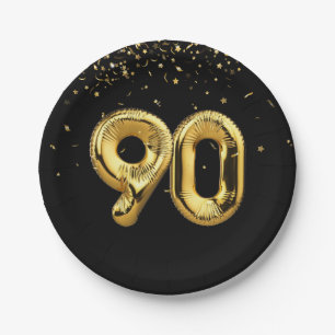 Gouden folie 90 ballonnen en confetti papieren bor bordje