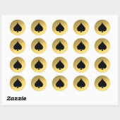 Gouden Folie Achtergrond Zwart Spade Symbool Stick Ronde Sticker (Vel)