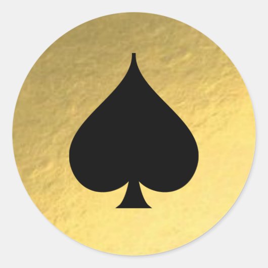 Gouden Folie Achtergrond Zwart Spade Symbool Stick Ronde Sticker (Voorkant)