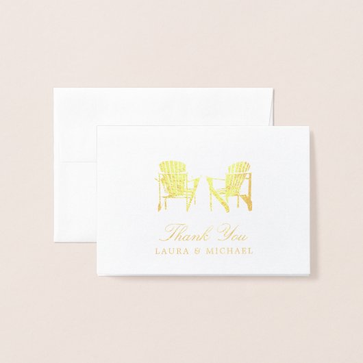 Gouden Folie Adirondack Strandstoelen | Bruiloft Kaarten (Voorkant met envelop)