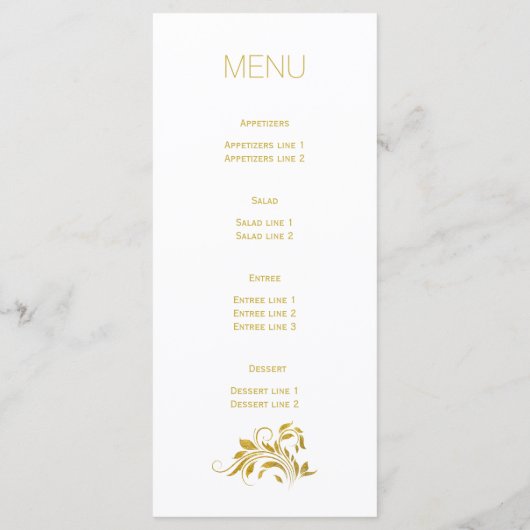 Gouden folie ampersand en scroll bruiloft menukaar menu (Achterkant)