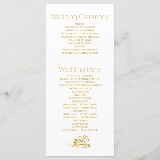 Gouden folie ampersand en scroll bruiloft programm programmakaart (Achterkant)