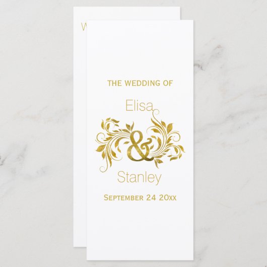 Gouden folie ampersand en scroll bruiloft programm programmakaart (Voorkant / Achterkant)