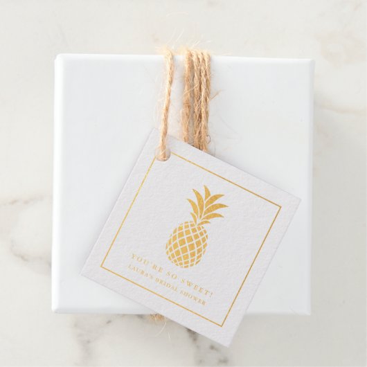 Gouden folie ananas - je bent zo zoet - tropisch bedankjes labels (Met doos)