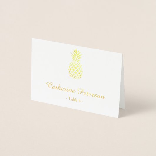 Gouden folie ananas plaats kaart | escortkaart (Voorkant)