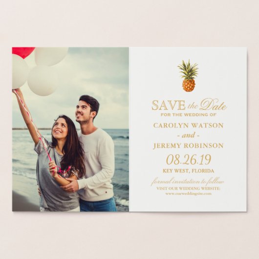 Gouden folie Ananas Tropische bruiloft Save the Da Folie Kaarten (Binnen)