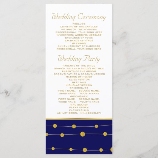 Gouden folie anker nautische bruiloft programma programmakaart (Achterkant)