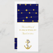 Gouden folie anker nautische bruiloft programma programmakaart (Voorkant / Achterkant)