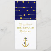 Gouden folie anker nautische bruiloft programma programmakaart (Voorkant)